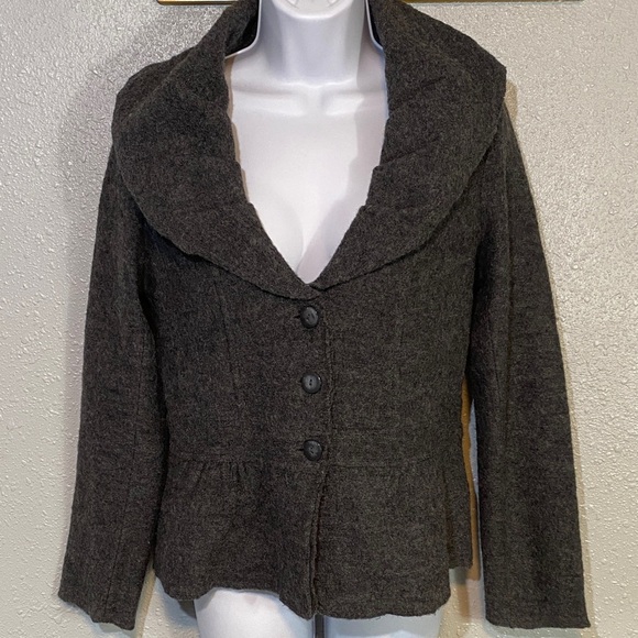 Valerie Bertinelli 100% Wool Charcoal Gray Button-Up Blazer - Picture 3 of 8